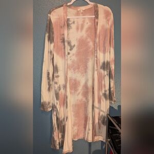 Maurices, M, pink/white/gray tie-dye, long cardigan